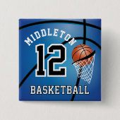 Badge Carré 5 Cm Blue Basketball 🏀 et Hoop | Texte do-it-yourself (Devant)