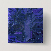 Badge Carré 5 Cm Blue Cyber Circuit Board Tech Art Electronique (Devant)