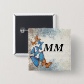 Badge Carré 5 Cm Blue floral (Devant & derrière)