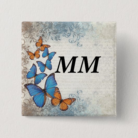Badge Carré 5 Cm Blue floral (Devant)