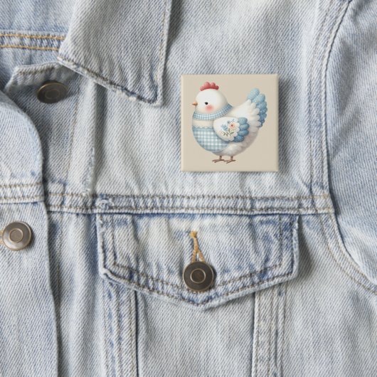 Badge Carré 5 Cm Blue Gingham Cottage Hen (En situation)