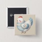 Badge Carré 5 Cm Blue Gingham Cottage Hen (Devant & derrière)