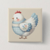 Badge Carré 5 Cm Blue Gingham Cottage Hen (Devant)