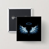 Badge Carré 5 Cm Blue Glowing Angel Wings on black background (Devant & derrière)