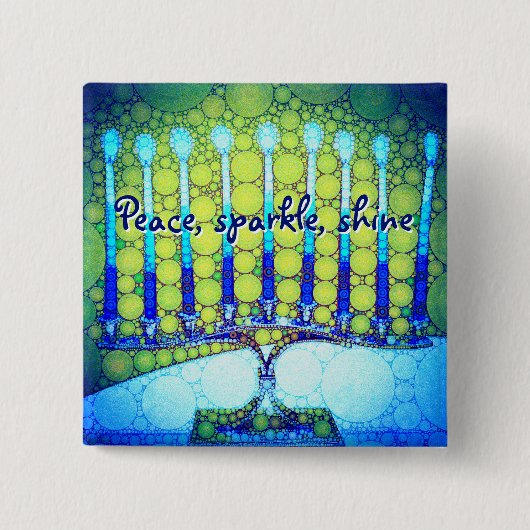 Badge Carré 5 Cm Blue Green Hanoukka Menorah Peace Sparkle Shine (Devant)