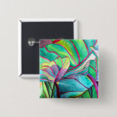 Badge Carré 5 Cm Blue Hawaii Tropical leaf folios art (Devant & derrière)