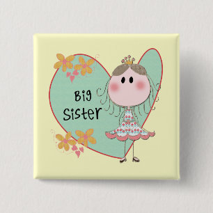 Badge Carré 5 Cm Blue Heart Princess Big Sister