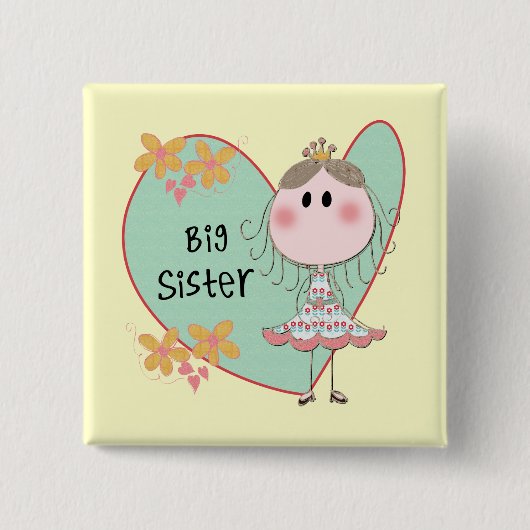 Badge Carré 5 Cm Blue Heart Princess Big Sister (Devant)