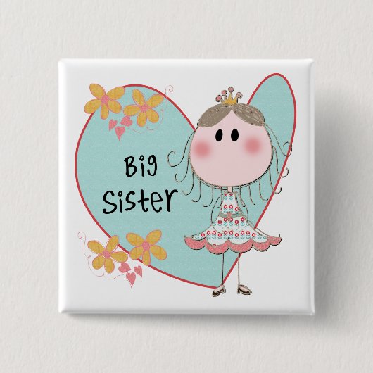 Badge Carré 5 Cm Blue Heart Princess Big Sister (Devant)