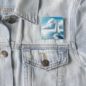 Badge Carré 5 Cm Blue Horizon Solitary Sailboat (En situation)