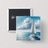 Badge Carré 5 Cm Blue Horizon Solitary Sailboat (Devant & derrière)