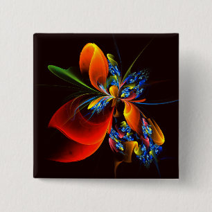 Badge Carré 5 Cm Blue Orange Floral Moderne Art Abstrait Motif #03