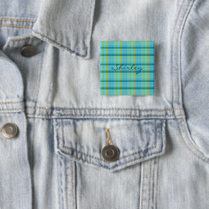 Badge Carré 5 Cm Blue Plaid par Shirley Taylor