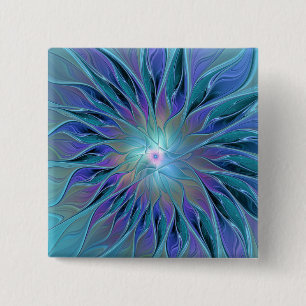 Badge Carré 5 Cm Blue Purple Flower Dream Abstrait Fractal Art