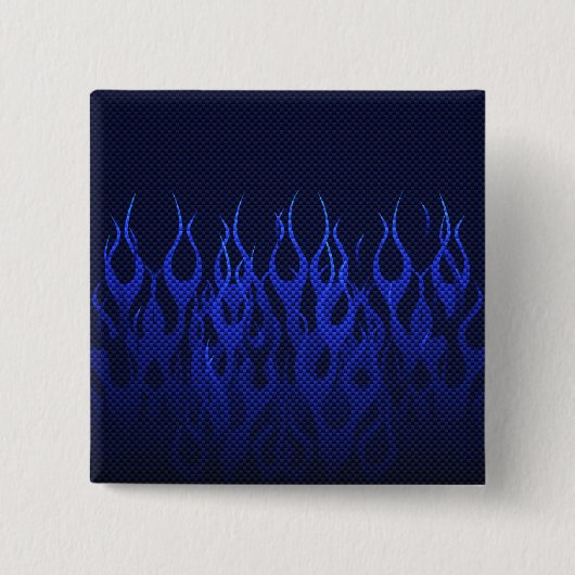 Badge Carré 5 Cm Blue Racing Flames on Carbon Fiber (Devant)