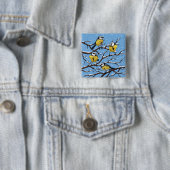 Badge Carré 5 Cm Blue tit birds en hiver (En situation)