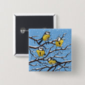 Badge Carré 5 Cm Blue tit birds en hiver (Devant & derrière)
