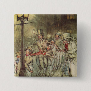 Badge Carré 5 Cm Bob Cratchit a descendu une glissière sur Cornhil