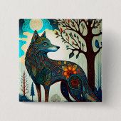 Badge Carré 5 Cm Boho Wolf Surreal Wildlife Art Button (Devant)