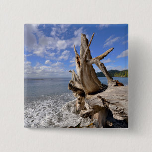 Badge Carré 5 Cm Bois de flottage sur Shoreline de plage française