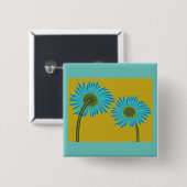 Badge Carré 5 Cm Bold Blue Daisy Art sur Mustard Yellow Arrière - p (Devant & derrière)
