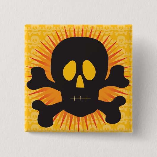 Badge Carré 5 Cm Bold Skull and Crossbones with Orange Burst (Devant)