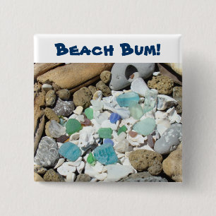 Badge Carré 5 Cm Bon à rien de plage ! fossile en verre de bois de