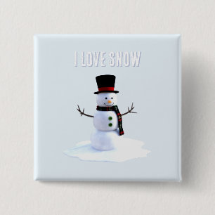 Badge Carré 5 Cm Bonhomme de neige avec chapeau et écharpe. J'aime