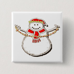 Badge Carré 5 Cm Bonhomme de neige des fêtes de Noël