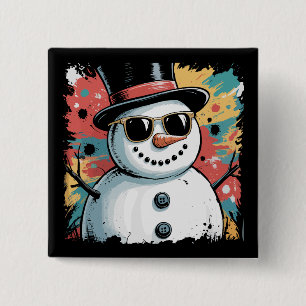 Badge Carré 5 Cm Bonhomme de neige Noël Coup de pinceau Éclaboussur