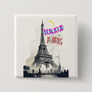 Badge Carré 5 Cm Bonjour Colorful Paris