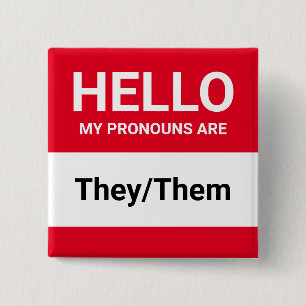 Badge Carré 5 Cm Bonjour mes pronouns sont rouge blanc personnalisé