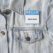 Badge Carré 5 Cm Bonjour mon nom est bouton (En situation)