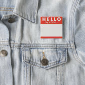 Badge Carré 5 Cm Bonjour mon nom est goupille faite sur commande (En situation)
