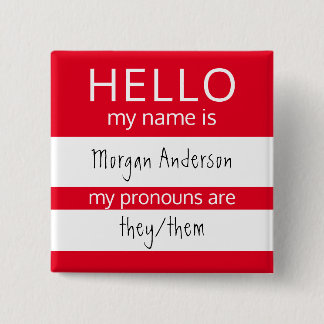 Badge Carré 5 Cm BONJOUR Nom et Insigne des pronouns