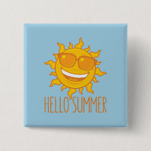Badge Carré 5 Cm Bonjour Summer Sun Avec Lunettes de soleil