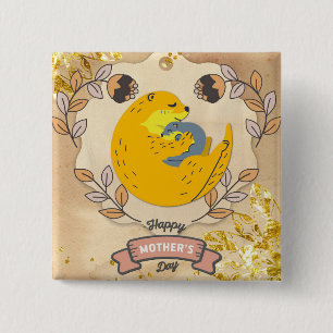 Badge Carré 5 Cm Bonne fête des mères mignonne Otter et bébé floral