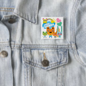 Badge Carré 5 Cm Bons amis d'animaux (En situation)