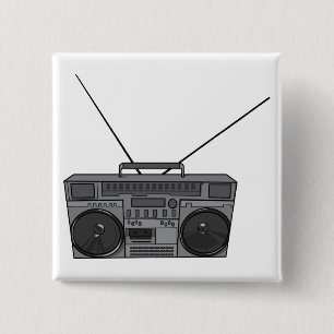 Badge Carré 5 Cm Boombox Ghetto Blaster Jambox Radio Cassette