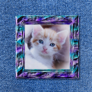 Badge Carré 5 Cm Bordure fausse moulée turquoise et violet