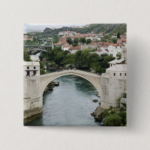 Badge Carré 5 Cm Bosnie-Herzégovine - Mostar. Le Vieux Pont