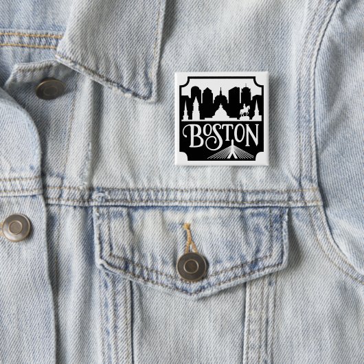 Badge Carré 5 Cm Boston Skyline (En situation)