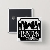 Badge Carré 5 Cm Boston Skyline (Devant & derrière)