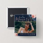 Badge Carré 5 Cm Botanique rose & Navy Florals Élégant Mémorial (Devant & derrière)