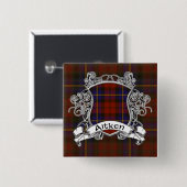 Badge Carré 5 Cm Bouclier de tartan d'Aitken (Devant & derrière)