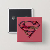 Badge Carré 5 Cm Bouclier S rose Floral (Devant & derrière)