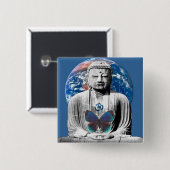 Badge Carré 5 Cm Bouddha attend le bouton (Devant & derrière)