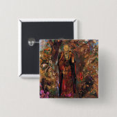 Badge Carré 5 Cm Bouddha marche parmi les fleurs (Devant & derrière)