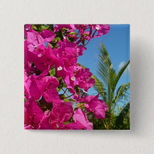 Badge Carré 5 Cm Bougainvilliers et palmiers paysage tropical