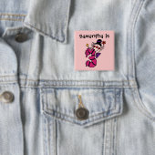 Badge Carré 5 Cm Bougie rose Clown 3e Bouton d'anniversaire (En situation)